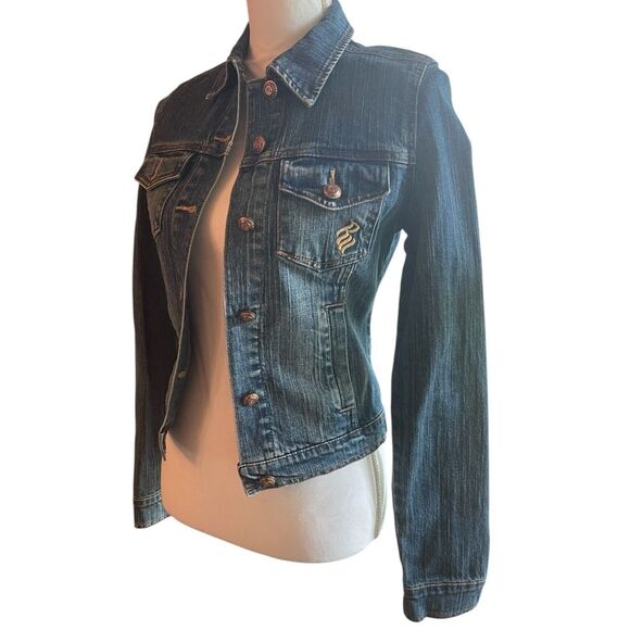 Rocawear Vintage Y2K Womens Jean Jacket Small Cropped Denim Dark Wash Beaded - Picture 10 of 16